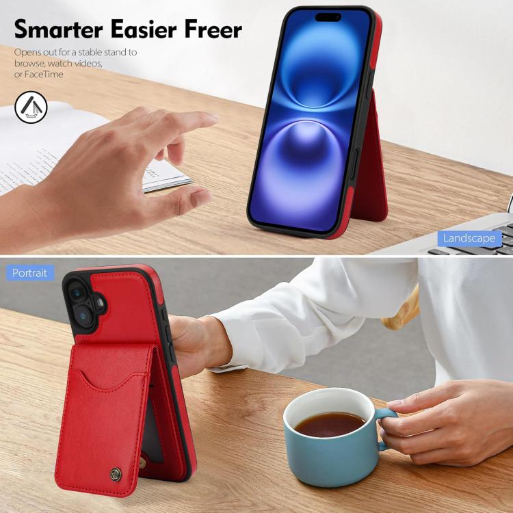 Funda para iPhone 16 Plus Awquer Cuero con Tapa Vertical para Tarjetas y Soporte (Rojo)