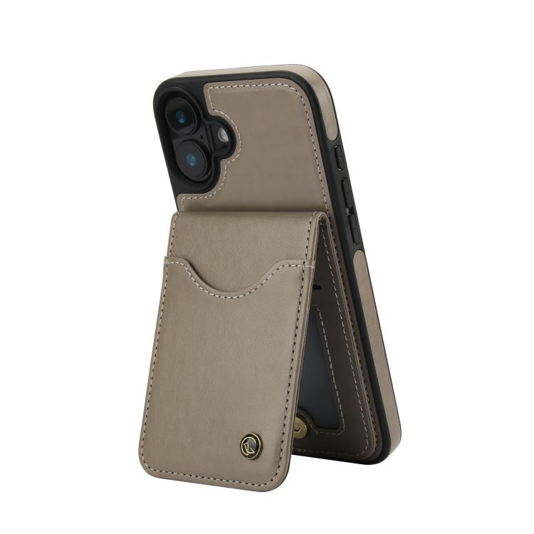 Funda para iPhone 16 Plus Awquer Cuero con Tapa Vertical para Tarjetas y Soporte (Gris)