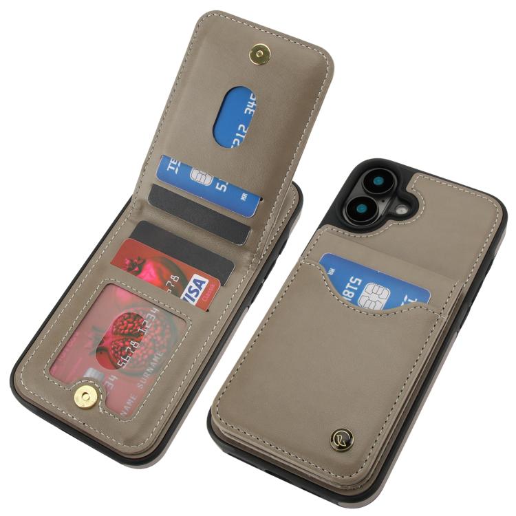 Funda para iPhone 16 Plus Awquer Cuero con Tapa Vertical para Tarjetas y Soporte (Gris)
