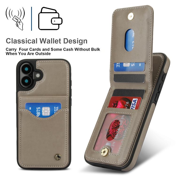 Funda para iPhone 16 Plus Awquer Cuero con Tapa Vertical para Tarjetas y Soporte (Gris)