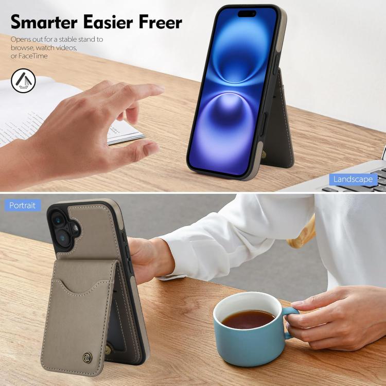 Funda para iPhone 16 Plus Awquer Cuero con Tapa Vertical para Tarjetas y Soporte (Gris)