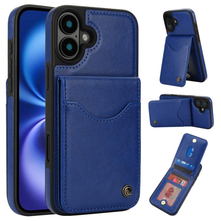 Funda para iPhone 16 Plus Awquer Cuero con Tapa Vertical para Tarjetas y Soporte (Azul)