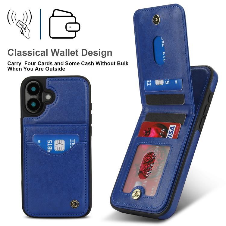 Funda para iPhone 16 Plus Awquer Cuero con Tapa Vertical para Tarjetas y Soporte (Azul)