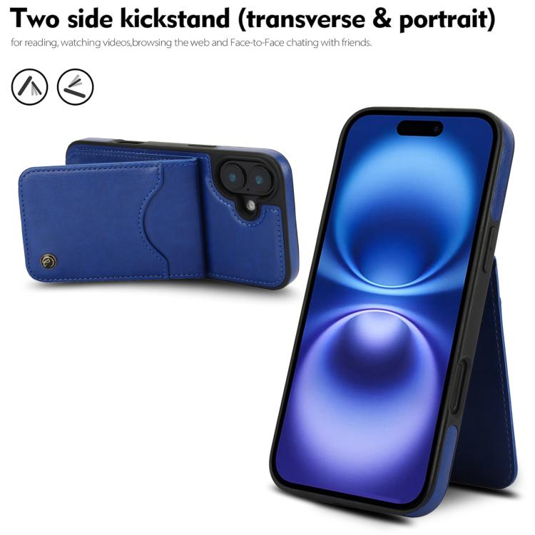 Funda para iPhone 16 Plus Awquer Cuero con Tapa Vertical para Tarjetas y Soporte (Azul)