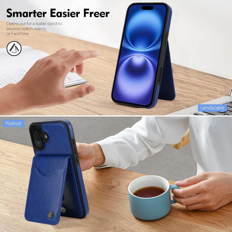 Funda para iPhone 16 Plus Awquer Cuero con Tapa Vertical para Tarjetas y Soporte (Azul)