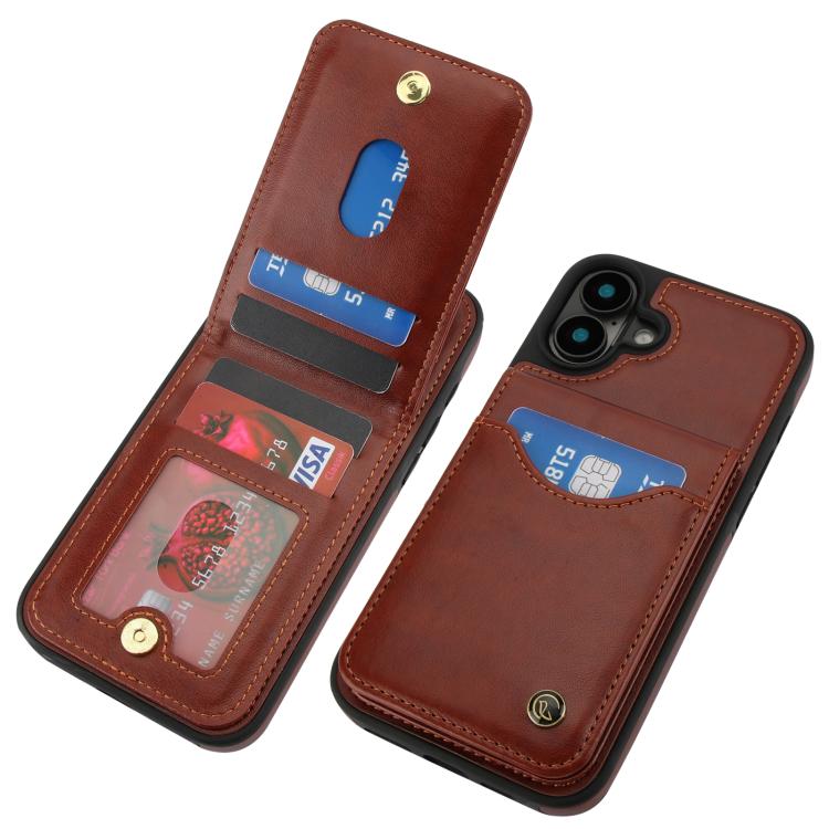 Funda de Cuero con Tapa Vertical Awquer para iPhone 16 Plus con Tarjetero (Marrón)