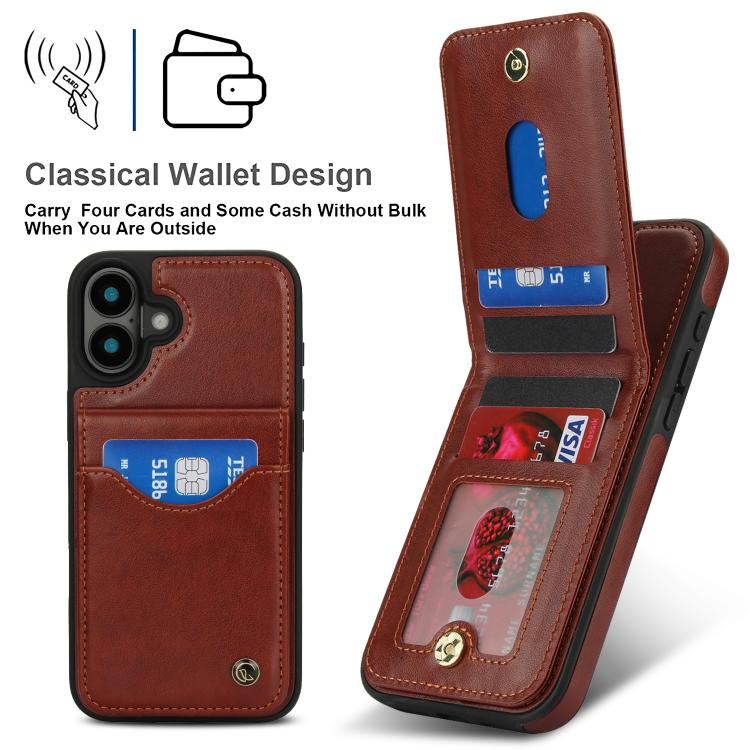 Funda de Cuero con Tapa Vertical Awquer para iPhone 16 Plus con Tarjetero (Marrón)