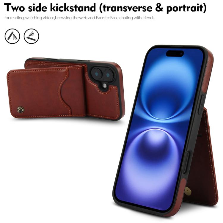 Funda de Cuero con Tapa Vertical Awquer para iPhone 16 Plus con Tarjetero (Marrón)