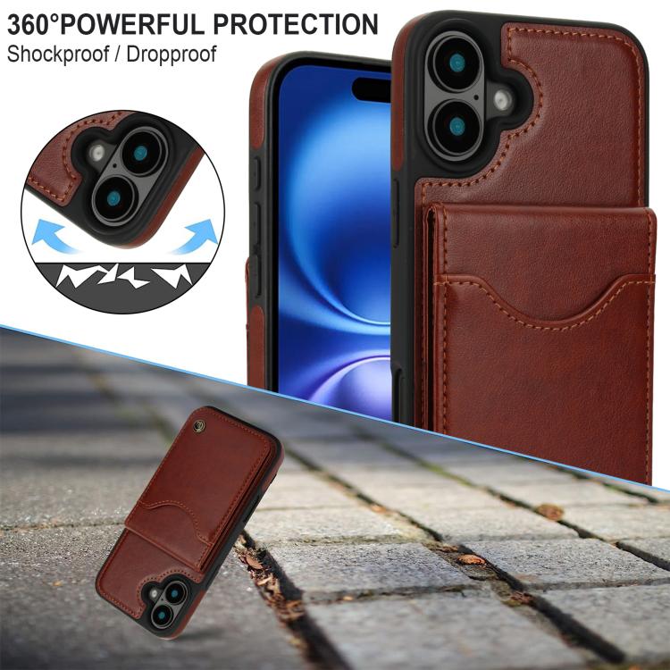 Funda de Cuero con Tapa Vertical Awquer para iPhone 16 Plus con Tarjetero (Marrón)