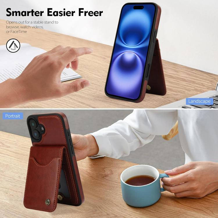 Funda de Cuero con Tapa Vertical Awquer para iPhone 16 Plus con Tarjetero (Marrón)