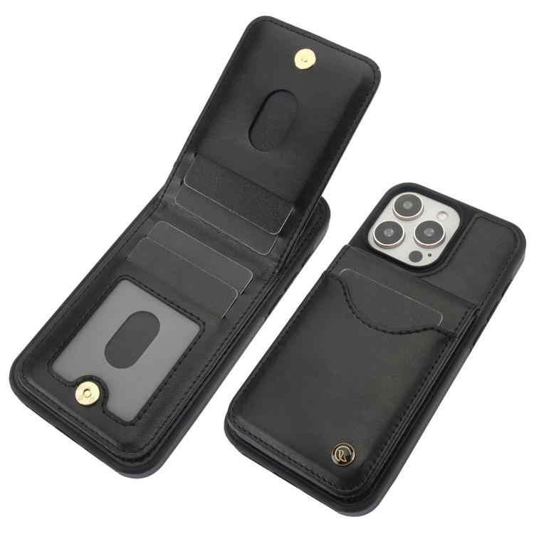 Funda de Cuero Awquer para iPhone 15 Pro Max con Tapa Vertical para Tarjetas y Soporte (Negro)