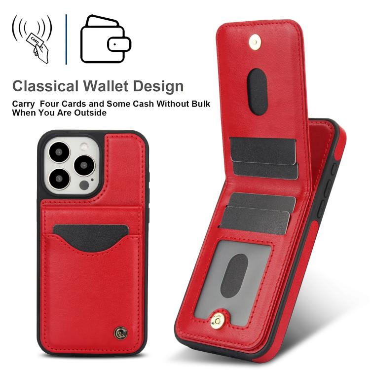 Funda para iPhone 15 Pro Max Awquer Cuero Tapa Vertical Tarjetas Soporte (Rojo)