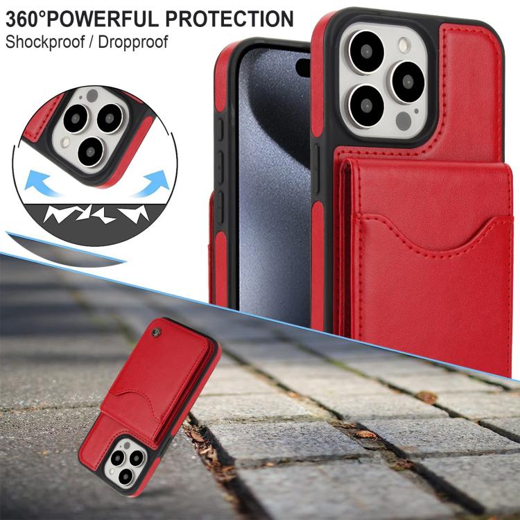 Funda para iPhone 15 Pro Max Awquer Cuero Tapa Vertical Tarjetas Soporte (Rojo)