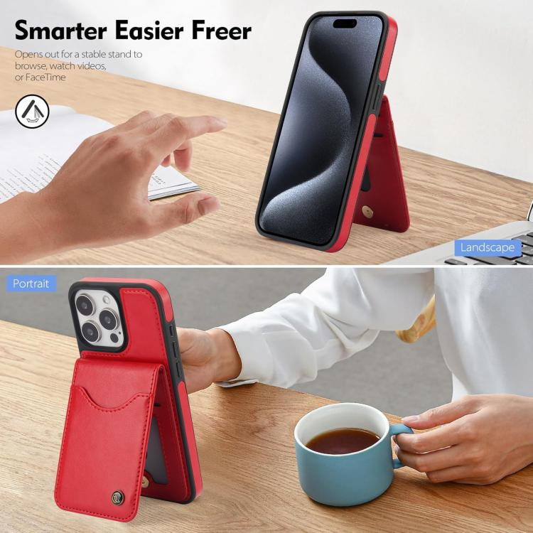 Funda para iPhone 15 Pro Max Awquer Cuero Tapa Vertical Tarjetas Soporte (Rojo)