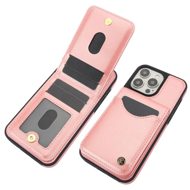 Funda para iPhone 15 Pro Max Awquer Cuero con Tapa Vertical para Tarjetas y Soporte (Oro Rosa)