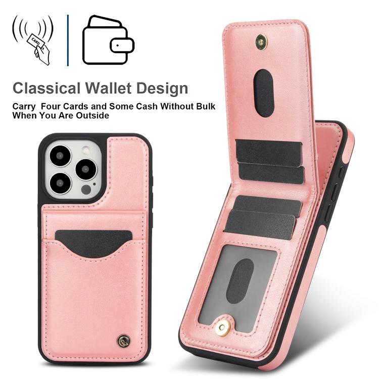 Funda de Cuero con Tapa Vertical Awquer para iPhone 15 Pro con Tarjetero (Oro Rosa)