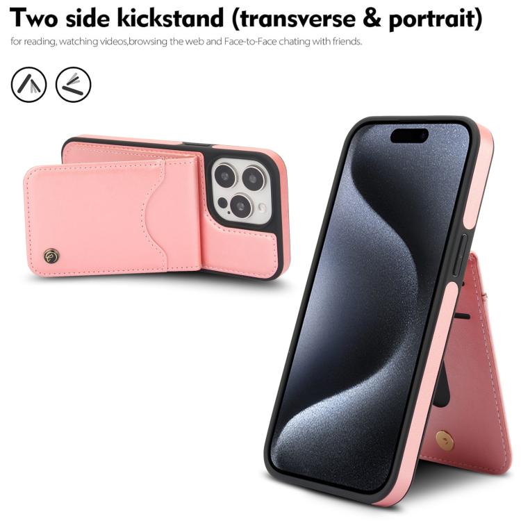 Funda de Cuero con Tapa Vertical Awquer para iPhone 15 Pro con Tarjetero (Oro Rosa)