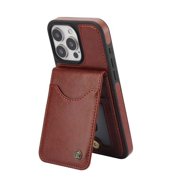 Funda de Cuero con Tapa Vertical Awquer para iPhone 15 Pro con Tarjetero (Marrón)
