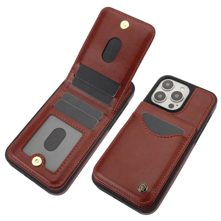 Funda de Cuero con Tapa Vertical Awquer para iPhone 15 Pro con Tarjetero (Marrón)