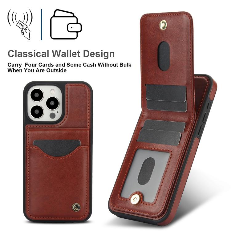 Funda de Cuero con Tapa Vertical Awquer para iPhone 15 Pro con Tarjetero (Marrón)