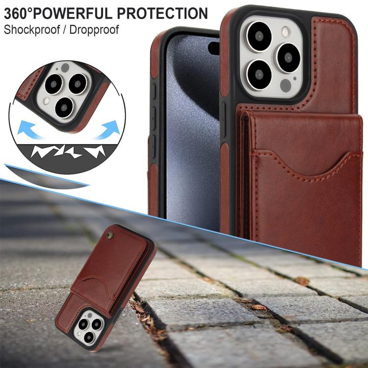 Funda de Cuero con Tapa Vertical Awquer para iPhone 15 Pro con Tarjetero (Marrón)