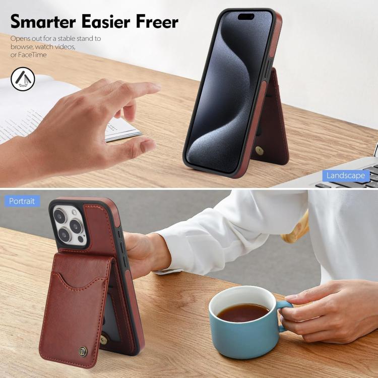 Funda de Cuero con Tapa Vertical Awquer para iPhone 15 Pro con Tarjetero (Marrón)
