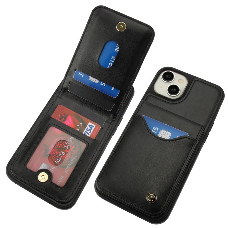 Funda para iPhone 15 Plus Awquer Cuero con Tapa Vertical Tarjetas y Soporte (Negro)