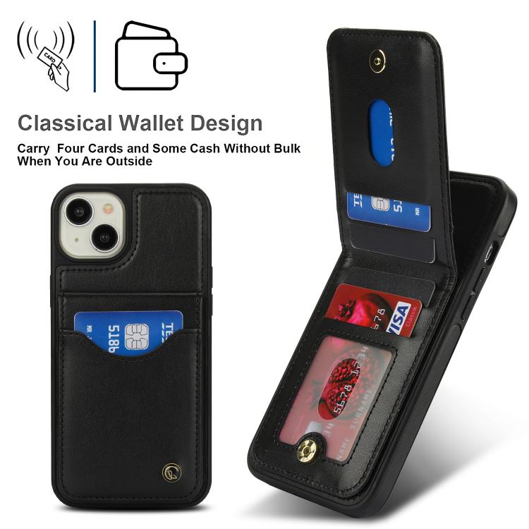 Funda para iPhone 15 Plus Awquer Cuero con Tapa Vertical Tarjetas y Soporte (Negro)
