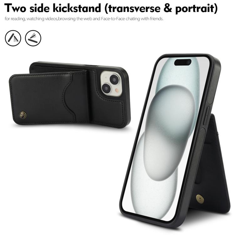 Funda para iPhone 15 Plus Awquer Cuero con Tapa Vertical Tarjetas y Soporte (Negro)