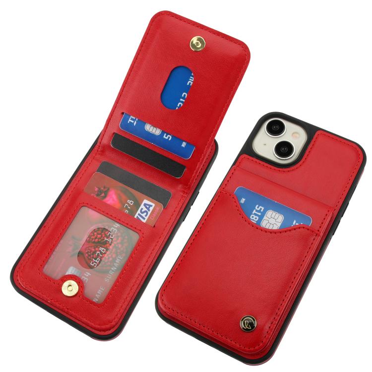 Funda para iPhone 15 Plus Awquer Cuero Tapa Vertical Tarjetas Soporte (Rojo)
