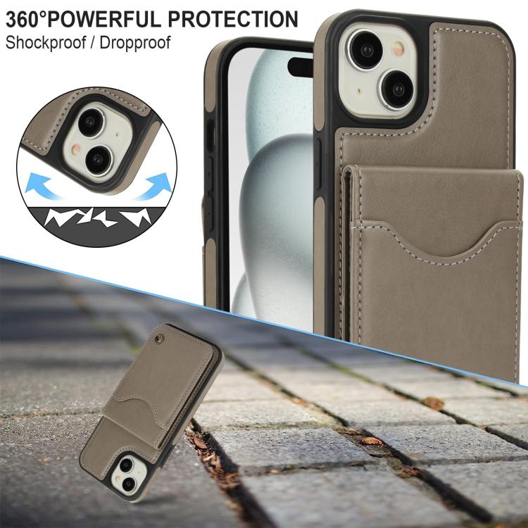 Funda para iPhone 15 Plus Awquer Cuero Tapa Vertical Tarjetas Soporte (Gris)