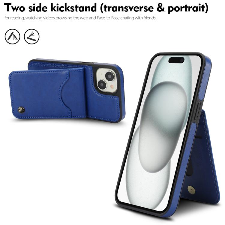 Funda de Cuero Awquer para iPhone 15 Plus con Tapa Vertical para Tarjetas y Soporte (Azul)