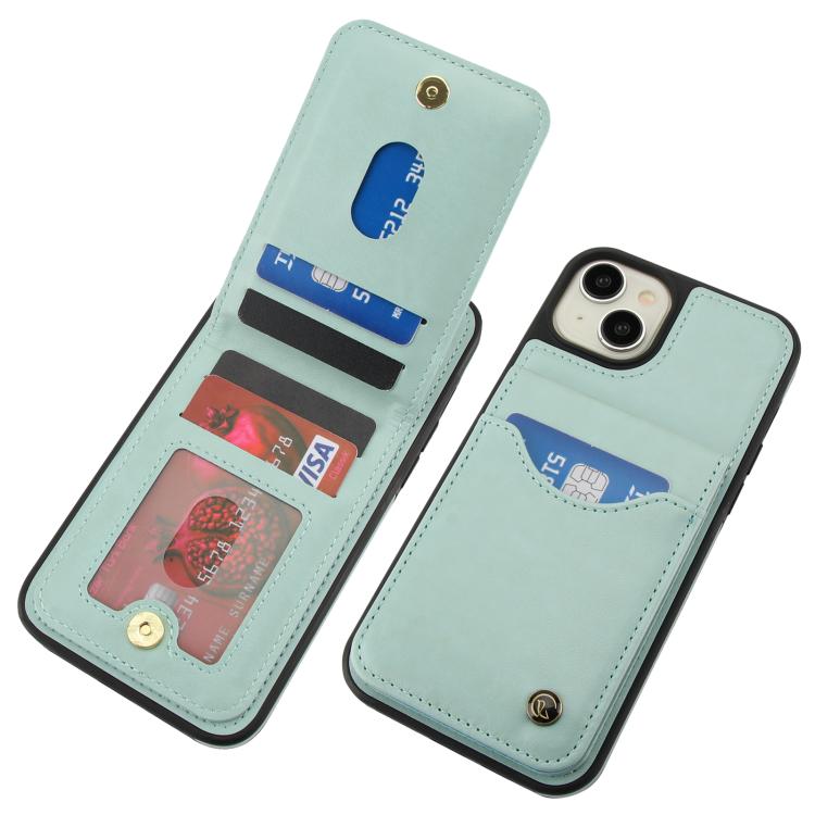 Funda de Cuero Awquer para iPhone 15 Plus con Tapa Vertical, Tarjetas y Soporte (Verde)