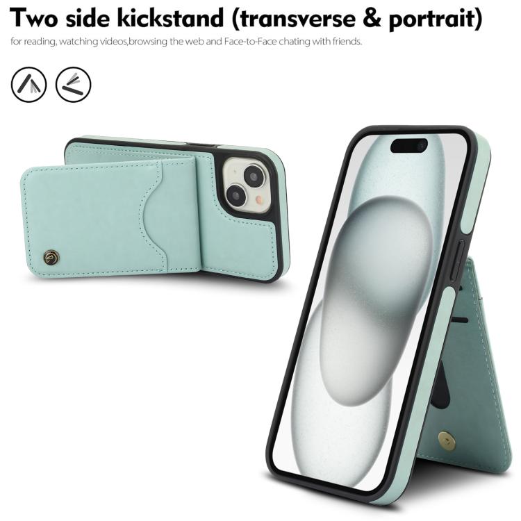 Funda de Cuero Awquer para iPhone 15 Plus con Tapa Vertical, Tarjetas y Soporte (Verde)