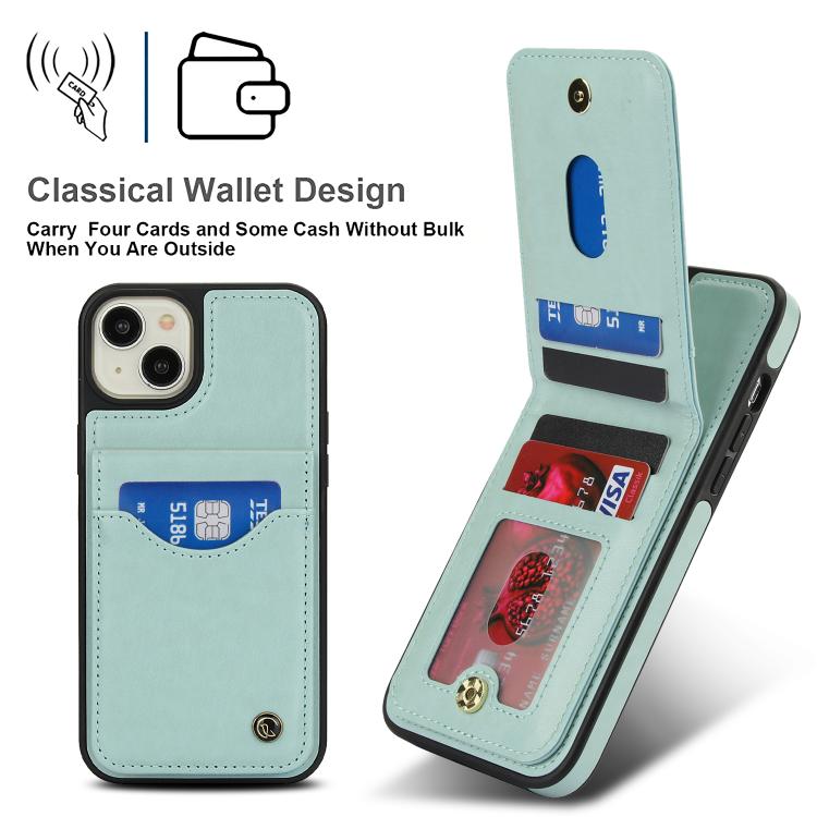 Funda de Cuero Awquer para iPhone 15 Plus con Tapa Vertical, Tarjetas y Soporte (Verde)