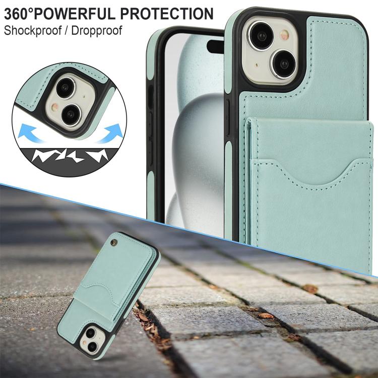 Funda de Cuero Awquer para iPhone 15 Plus con Tapa Vertical, Tarjetas y Soporte (Verde)