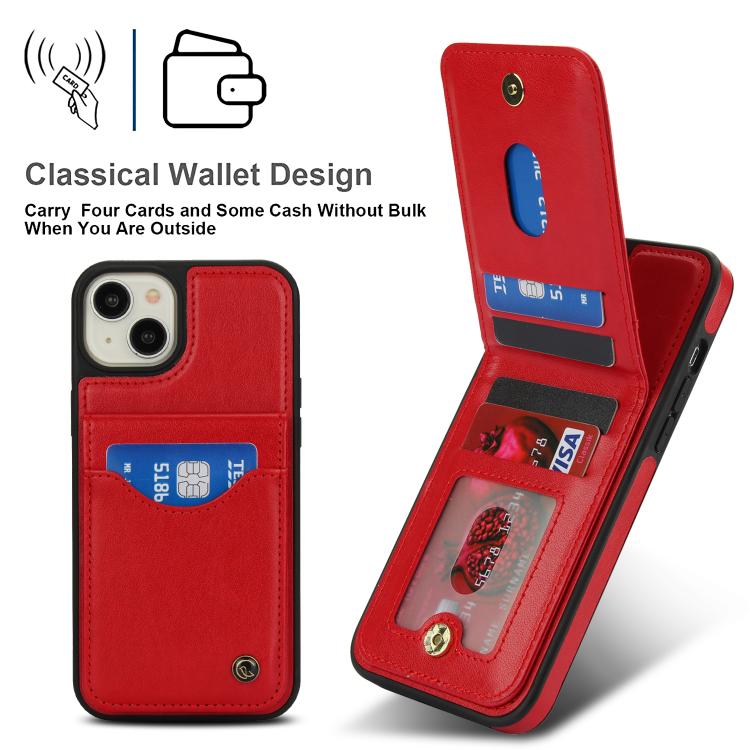 Funda para iPhone 14/13 Awquer Cuero con Tapa Vertical Tarjetas y Soporte (Rojo)