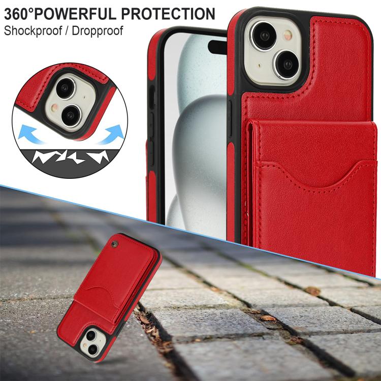 Funda para iPhone 14/13 Awquer Cuero con Tapa Vertical Tarjetas y Soporte (Rojo)
