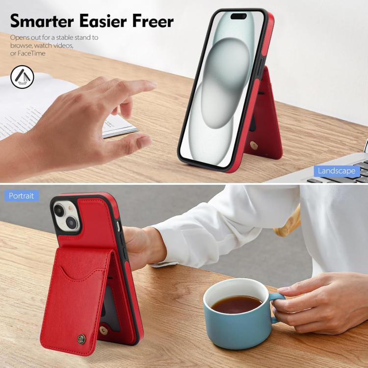 Funda para iPhone 14/13 Awquer Cuero con Tapa Vertical Tarjetas y Soporte (Rojo)