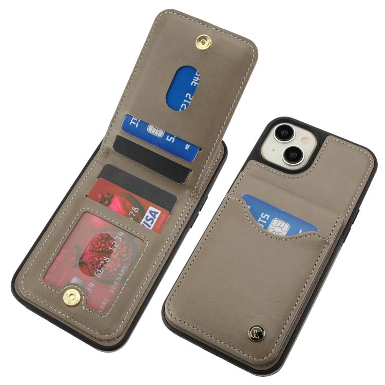 Funda para iPhone 14/13 Awquer Cuero Tapa Vertical Tarjetas Soporte (Gris)