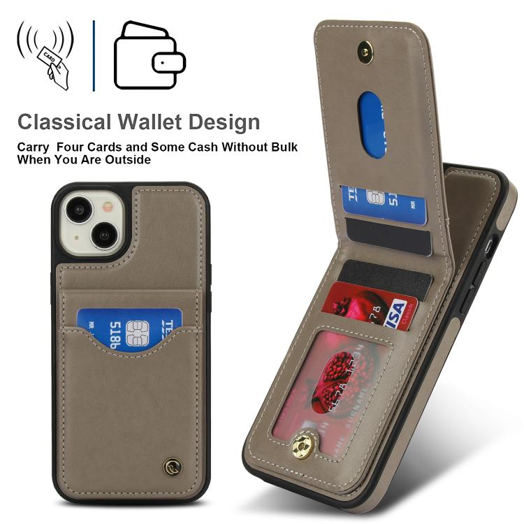 Funda para iPhone 14/13 Awquer Cuero Tapa Vertical Tarjetas Soporte (Gris)