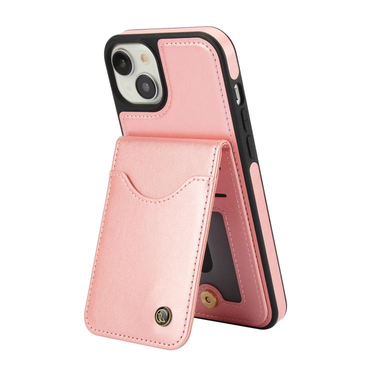 Funda de Cuero Awquer para iPhone 14/13 con Tapa Vertical, Soporte y Porta Tarjetas (Oro Rosa)