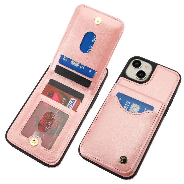 Funda de Cuero Awquer para iPhone 14/13 con Tapa Vertical, Soporte y Porta Tarjetas (Oro Rosa)