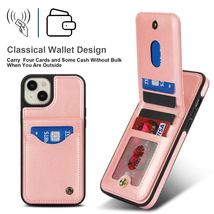 Funda de Cuero Awquer para iPhone 14/13 con Tapa Vertical, Soporte y Porta Tarjetas (Oro Rosa)