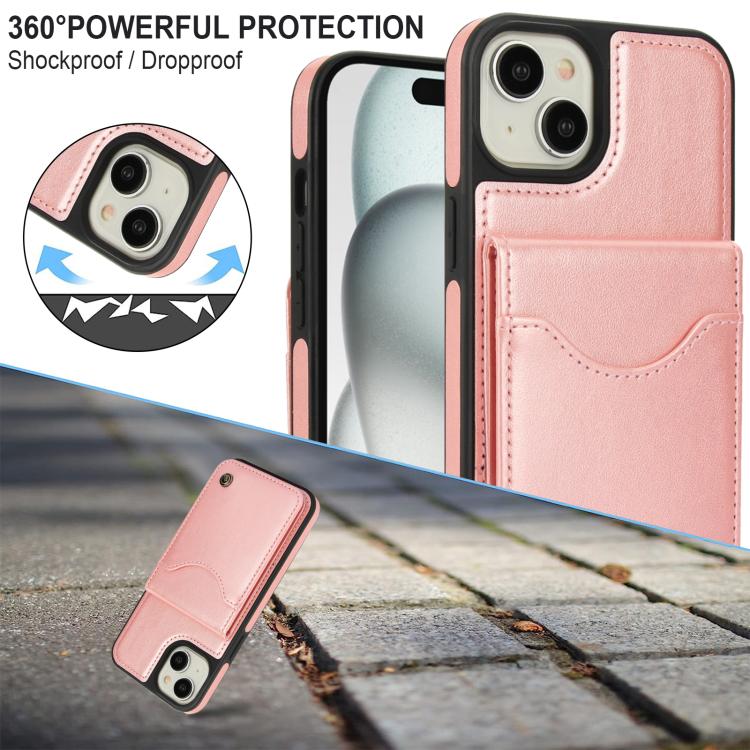 Funda de Cuero Awquer para iPhone 14/13 con Tapa Vertical, Soporte y Porta Tarjetas (Oro Rosa)