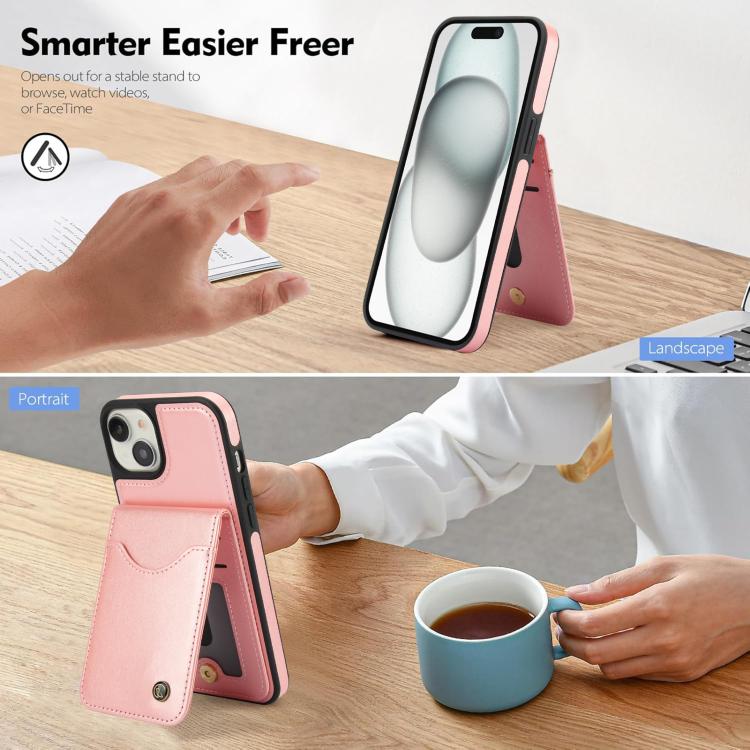 Funda de Cuero Awquer para iPhone 14/13 con Tapa Vertical, Soporte y Porta Tarjetas (Oro Rosa)