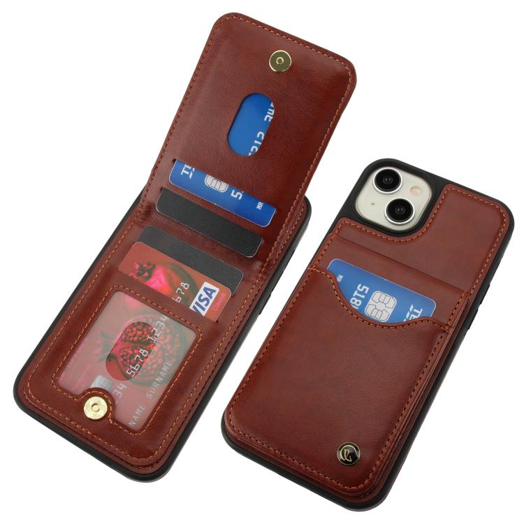 Funda de Cuero Awquer para iPhone 14/13 con Tapa Vertical para Tarjetas y Soporte (Marrón)