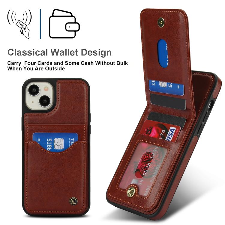 Funda de Cuero Awquer para iPhone 14/13 con Tapa Vertical para Tarjetas y Soporte (Marrón)