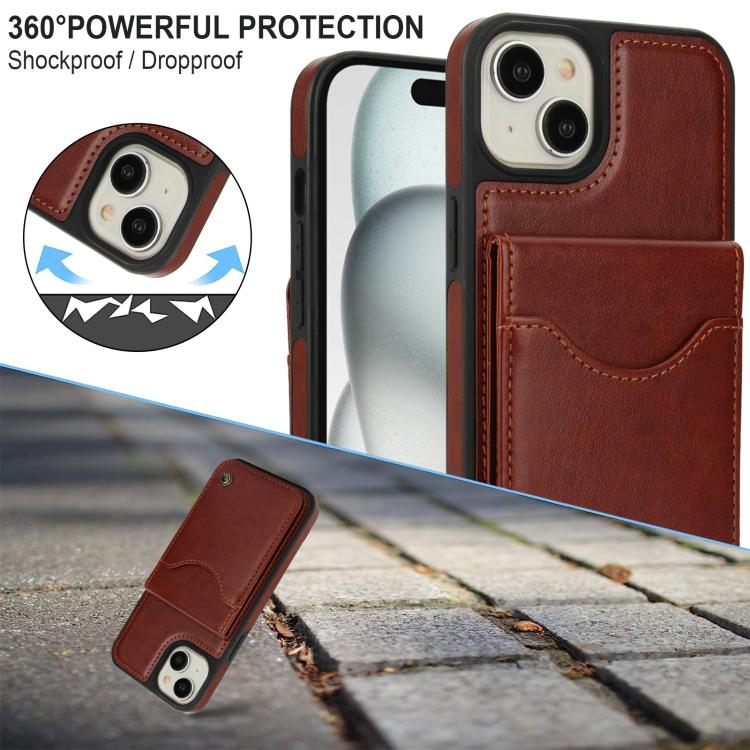 Funda de Cuero Awquer para iPhone 14/13 con Tapa Vertical para Tarjetas y Soporte (Marrón)