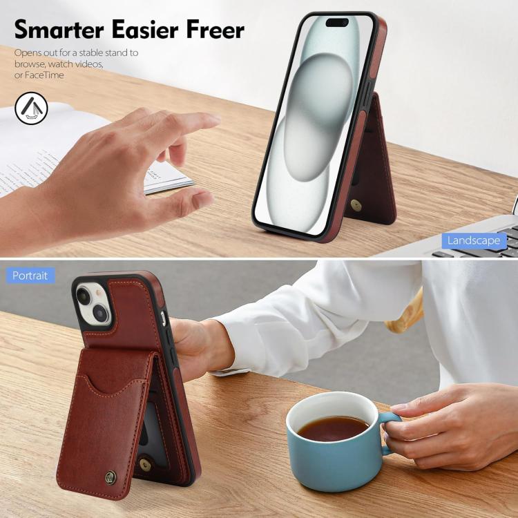 Funda de Cuero Awquer para iPhone 14/13 con Tapa Vertical para Tarjetas y Soporte (Marrón)